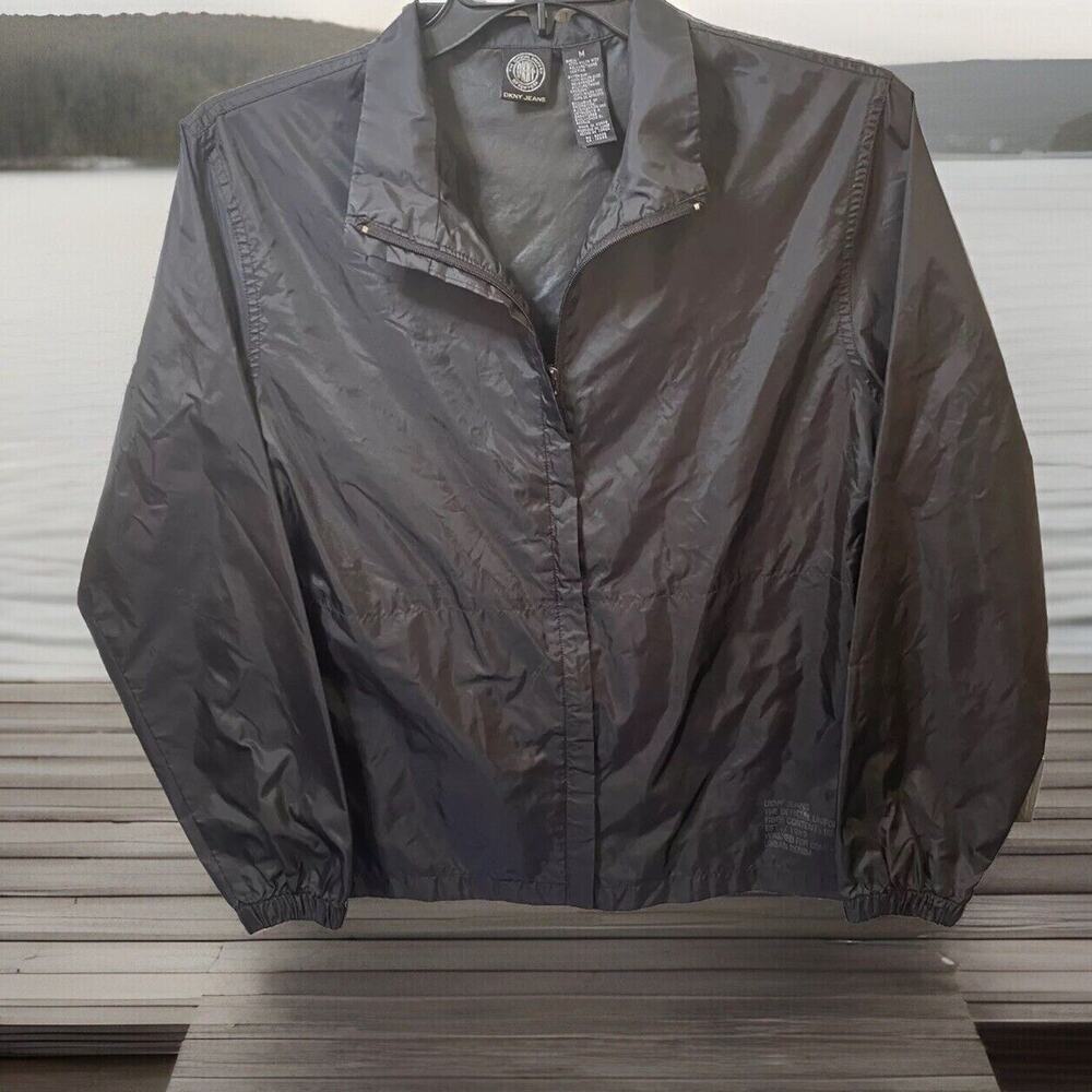DKNY Jeans Women’s Windbreaker Jacket M Black Packable Y2K Lightweight Vacation